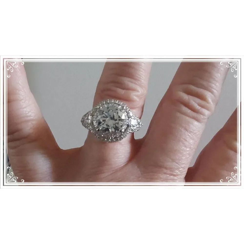 Stunning 8.03 Ct. Genuine Diamond Simulant Round & Pear Cut Cocktail Ring Sz 8